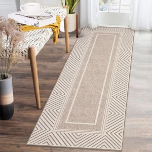 Washable Area Rugs, Modern Minimalist Bordered Geometric Print Carpet, Non Slip Low Pile Mat for Bedroom Living Room Farmhouse Nursery Home Office - 1 of 4