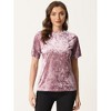 INSPIRE CHIC Women's Regular Fit Velvet Solid Round Neck Short Sleeve T-Shirt - 4 of 4