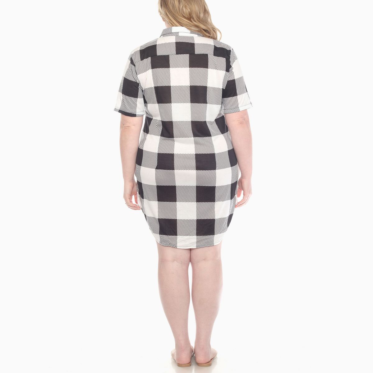 Plus Size Short Sleeve Plaid Button Down Shirt Dress -White Mark - thumbnail 3
