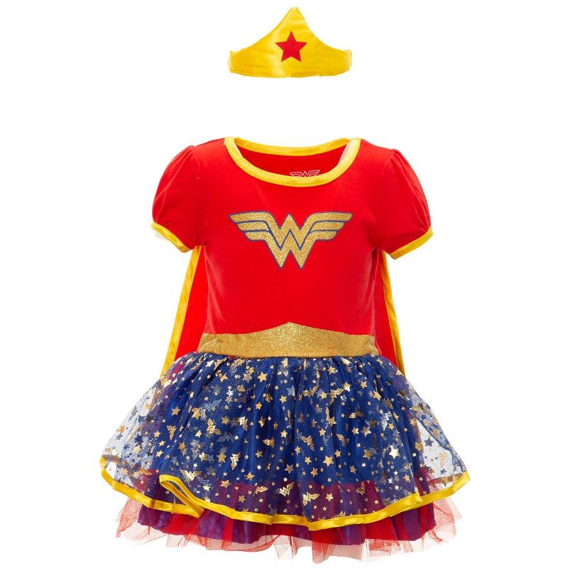Warner Bros. Justice League Wonder Woman Girls Headband Cape Cosplay Tulle Costume and Dress 3 Piece Set Toddler, 1 of 10