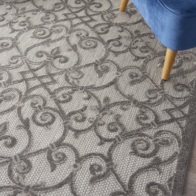 Aloha Floral Grey Charcoal Round 43" Synthetic Outdoor Rug