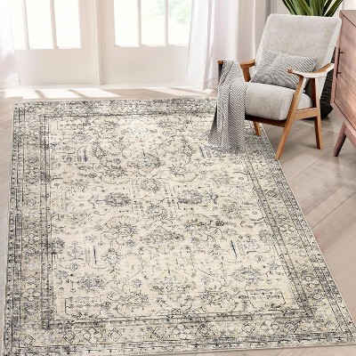 Vintage Area Rugs for Living Room, Washable Carpet Indoor Non Slip Large Area Rugs, Soft Low Pile Rug Foldable Floor Rug