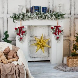 Super Holiday Flocking Christmas Decorations, 2PCS Artificial Burgundy Velvet Bow Ball Wreaths Front Door Hanging Decoration, for Winter Home Decor - 1 of 2