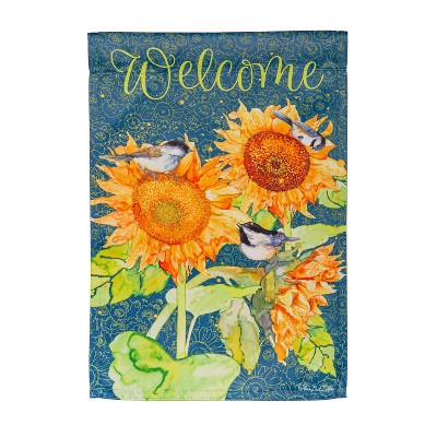 Evergreen Sunflowers and Birdies Suede Garden Flag 12 x 18 Inches Indoor Outdoor Decor