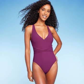 Women's Ribbed Plunge Twist-Front One Piece Swimsuit - Shade & Shore™