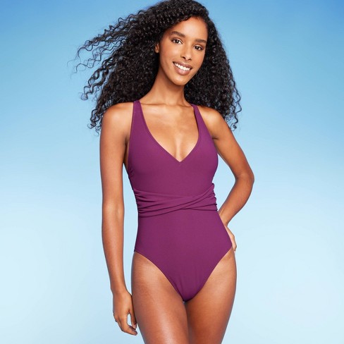 Women's Ribbed Plunge Twist-Front One Piece Swimsuit - Shade & Shore™ - image 1 of 4