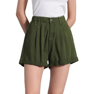 Allegra K Women's Elastic High Waist Casual Summer Denim Shorts with Pockets - 1 of 4