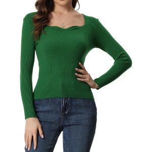 Allegra K Women's Sweetheart Neck Casual Long Sleeve Slim Fit Pullover Sweater - 1 of 4