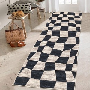 Geometric Area Rug Washable Rugs, Farmhouse Living Room Rugs for Bedroom, Contemporary Low Pile Non-Slip Rug - 1 of 4