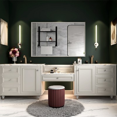 VYNXARIA 40"x30" Glossy Rectangular Wall-Mounted Beveled Bathroom Mirror,Square Angle Metal Frame Wall Mounted Bathroom Mirrors,White