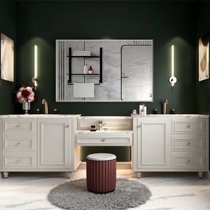 VYNXARIA 40"x30" Glossy Rectangular Wall-Mounted Beveled Bathroom Mirror,Square Angle Metal Frame Wall Mounted Bathroom Mirrors,White - 1 of 4