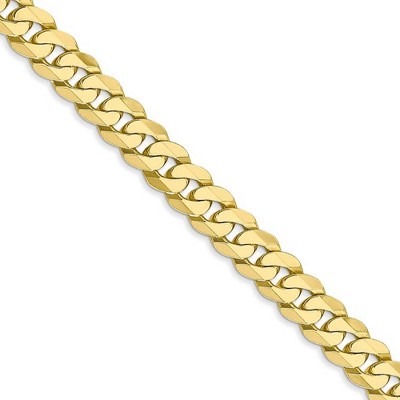Black Bow Jewelry Men's 6.25mm 10k Yellow Gold Flat Beveled Curb Chain Necklace