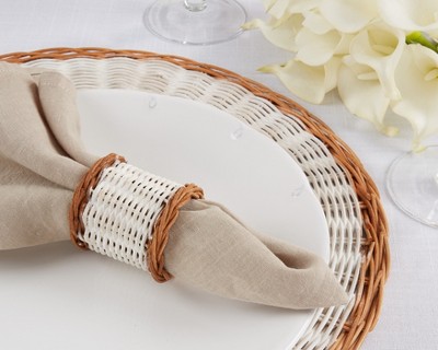 Natural Two-Tone Rattan Napkin Rings Set of 4