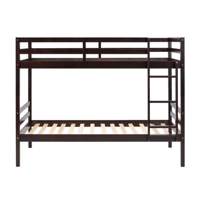 Dsvimoy Bed Wooden Twin Over Twin with Safety Guardrails and Ladder for Kids, Brown, 80.4"*14"*6.8"