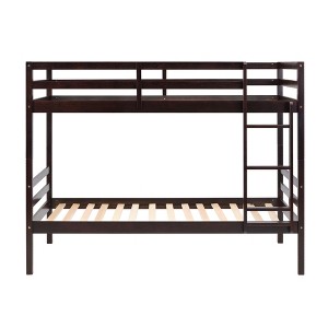 Dsvimoy Bed Wooden Twin Over Twin with Safety Guardrails and Ladder for Kids, Brown, 80.4"*14"*6.8" - 1 of 4