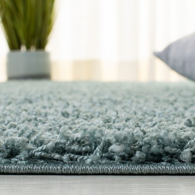 Luxurious Seafoam Square Shag Area Rug, Synthetic Easy Care, 6'7"