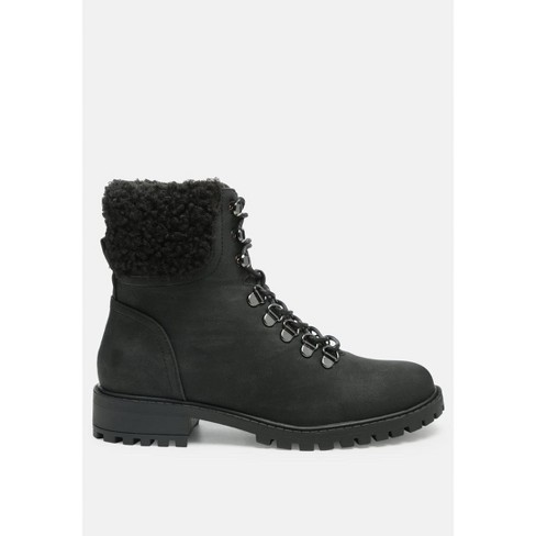 Dolon Lace Up Fur Collar Ankle Boots - image 1 of 4