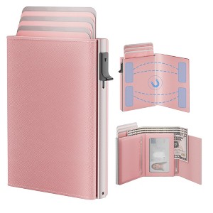 Womens Wallet Card Holder: Pop Up Card Case, Genuine Leather, RFID Blocking, Slim - 1 of 4