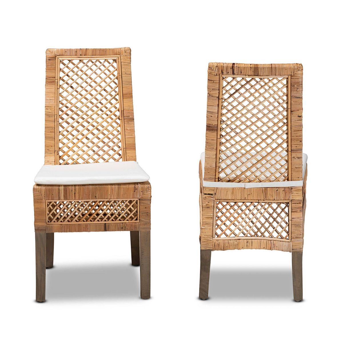 2pc Argos Rattan and Wood Dining Chair Set Natural/Brown - bali & pari: Tropical Craftsmanship, Plush Comfort - thumbnail 2