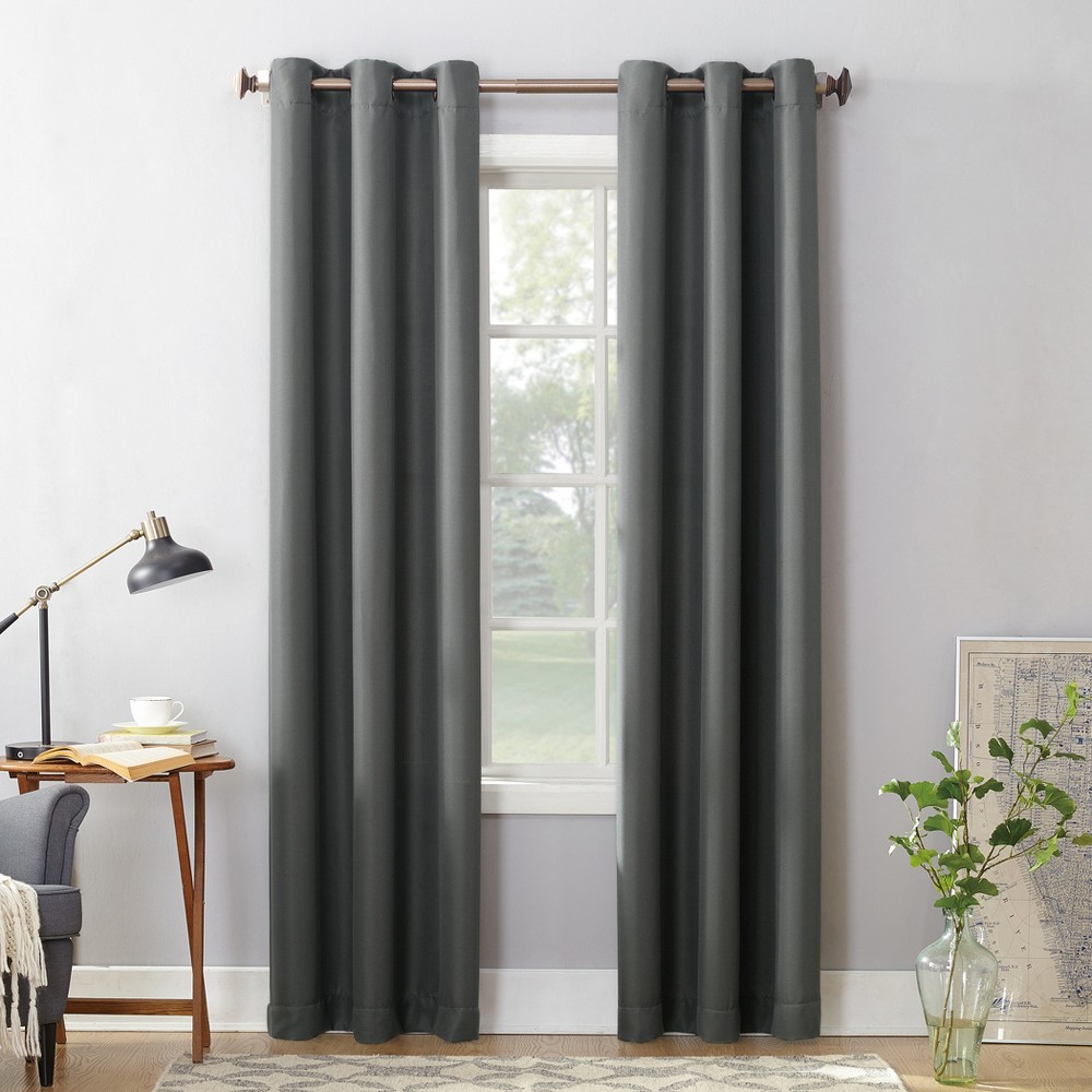 48"x95" No. 918 Semi-Sheer Montego Casual Textured Grommet Curtain Panel Charcoal Gray: Modern Light Filtering Panel