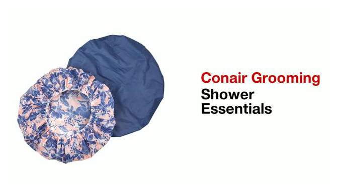 Conair Standard Size Elastic Edge Shower Cap Set - Solid and Print - 2pk, 2 of 10, play video