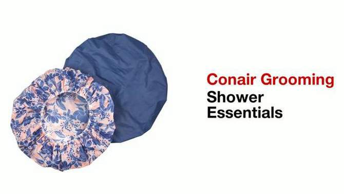 Conair Standard Size Elastic Edge Shower Cap Set - Solid and Print - 2pk, 2 of 10, play video