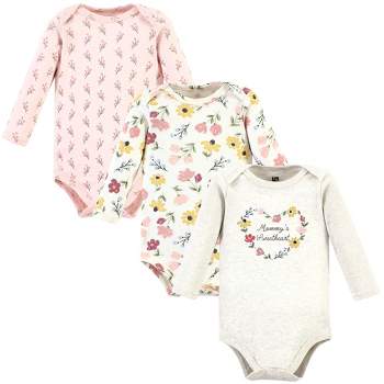 Hudson Baby Infant Girl Cotton Long-Sleeve Bodysuits, Soft Painted Floral