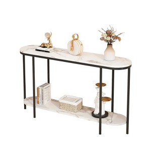 Karl Home | 42'' Long Oval Entryway Console Table White Marble - 1 of 4