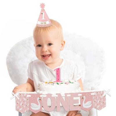 Big Dot of Happiness Swan Soiree 1st Birthday - First Birthday Girl Smash Cake Decorating Kit - High Chair Decorations