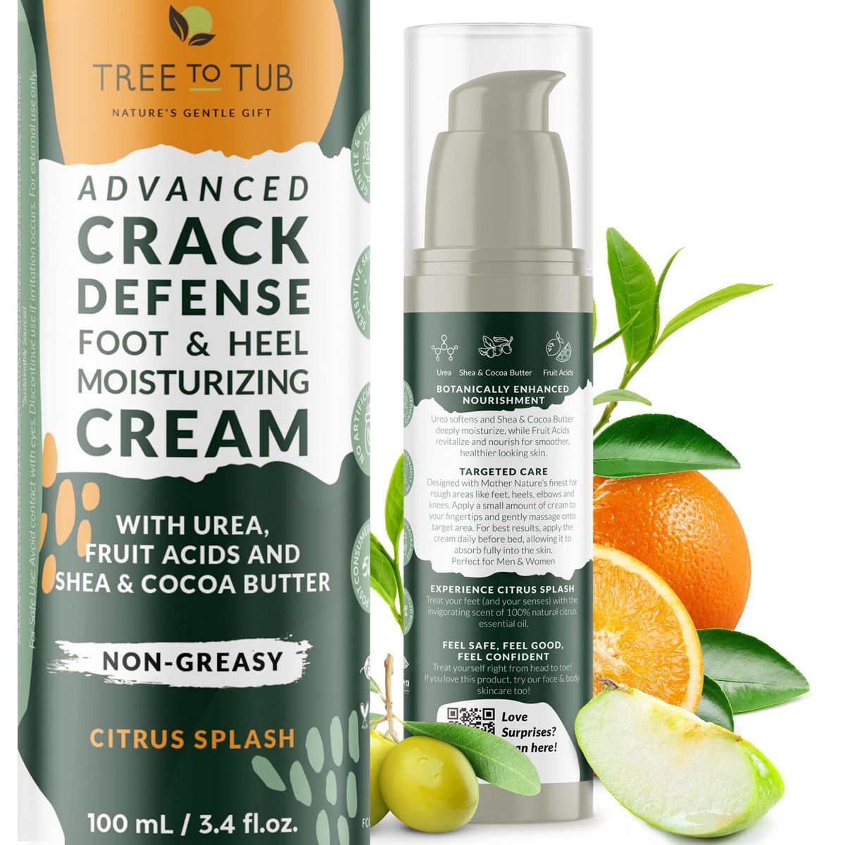 Tree To Tub Foot Cream for Dry Cracked Heels and Feet - Lotion for Dry Cracked Feet Non-Greasy Foot Moisturizer Urea Cream with Shea Cocoa Butter