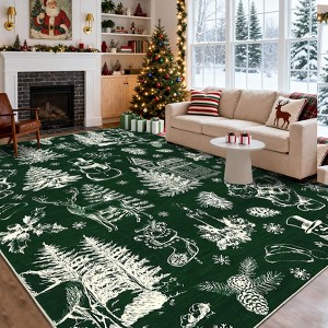 Christmas Area Rug Washable Rug with Non Slip Rubber Backing Low Pile Entryway Rug Ultra Soft Non Shedding Thin Foldable Mats - 1 of 4