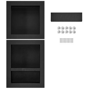 VEVOR Shower Niche Ready for Tile 16" x 16" & 16" x 20", Triple Shelf Organizer, Square Corners Wall-inserted Niche Recessed, Black - 1 of 4