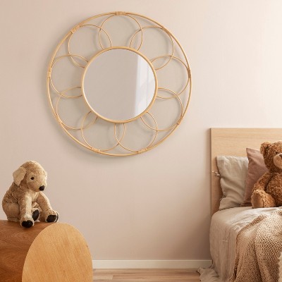 Cori 34" Round Natural Rattan and Metal Mirror
