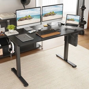 LOVSON Ergonomic standing desk with durable carbon steel frame, extension panel, 4 memory height settings, easy sit-stand conversion,  black - 1 of 4