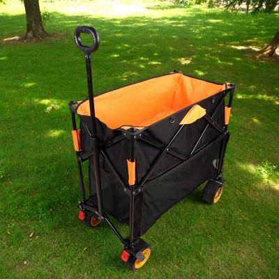Furniinspire Wheelbarrows And Lawn Carts Big Large Capacity Folding Cart, Extra Long Extender Wagon Cart, Black And Orange, 53“*20"*51"