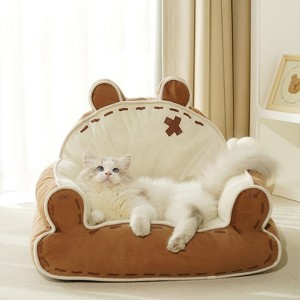 Fairyland™ - Bear Hug Pet Sofa – Soft Plush Cat Couch with Armrests, Skin-Friendly & Stuffed, Cream + Brown, 24.4" x 18.3" x 18.1" - 1 of 4