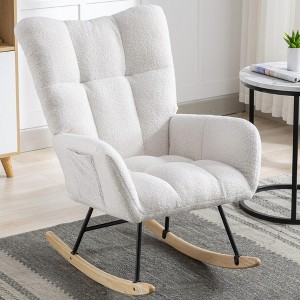 NicBex Teddy Nursery Rocking Chair with Pocket,Upholstered Glider Accent Chair for Living Room,Bedroom,Balcony,White - 1 of 4