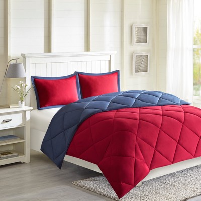 3pc King Windsor Reversible Down Alternative Comforter Set with 3M Stain Resistance Finishing Red/Navy
