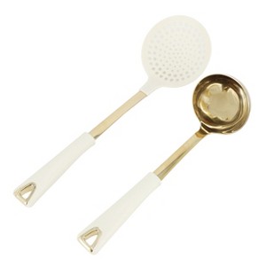 Gibson Lockton 2 Piece Stainless Steel Skimmer and Ladle Kitchen Tool Set in Linen w/ Gold - 1 of 4