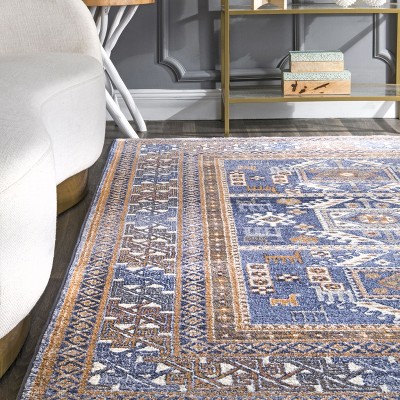 Blue Rectangular Vintage Tribal Area Rug, 12' x 15'