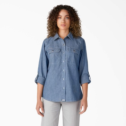 Dickies Women's Long Sleeve Chambray Roll-tab Work Shirt : Target