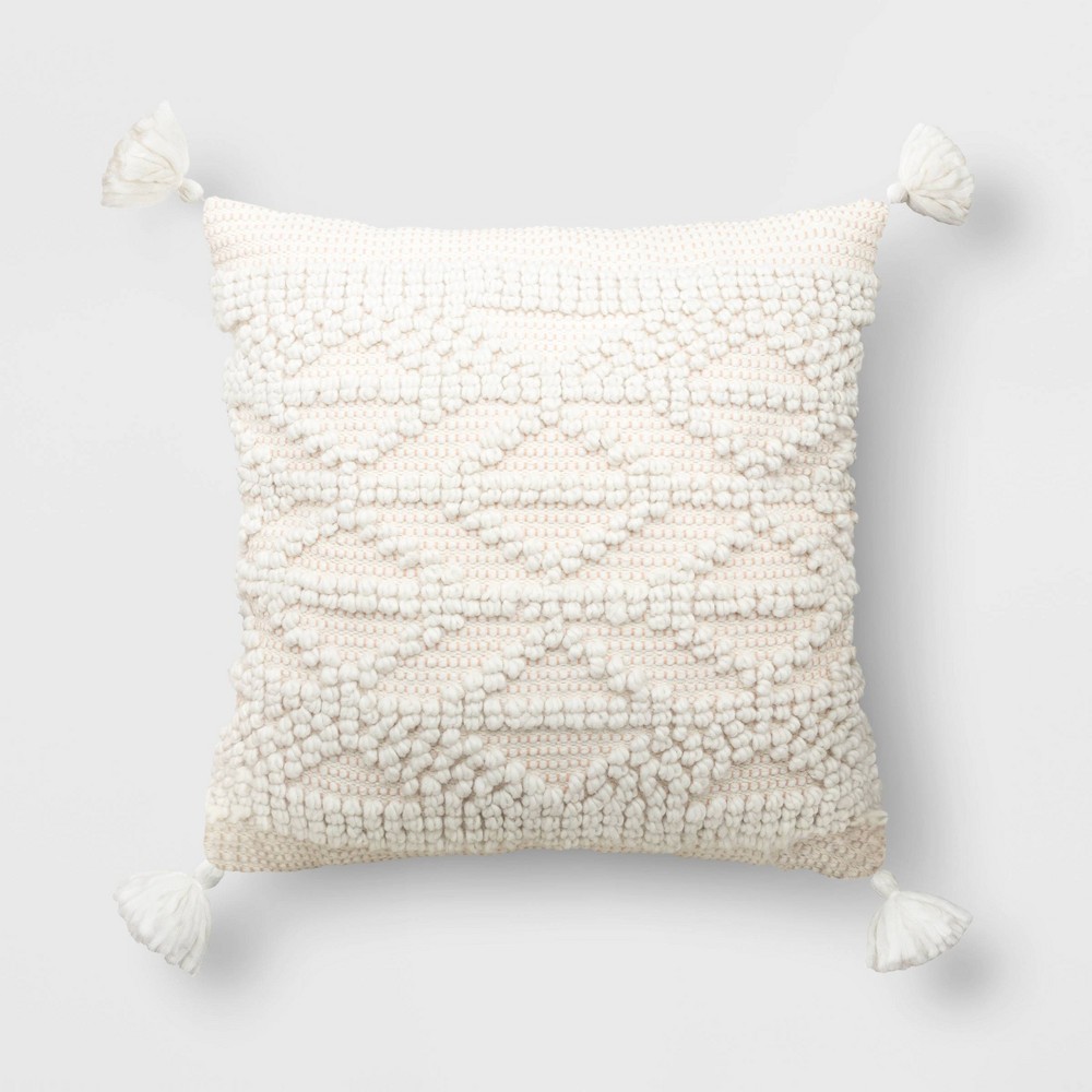 Oversized Loop Textured Diamond Patterned Square Throw Pillow Light Terracotta - Threshold