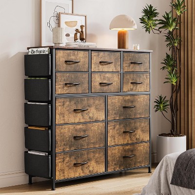 12-Drawer Fabric Dresser, Chest of Drawers with Side Pockets for Bedroom, Living Room, Hallway, Closet