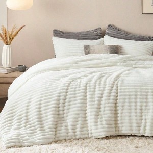 Fluffy Comforter Set Queen - Super Soft Faux Fur, Cream White, 3 Pieces, All Seasons Warm Plush Fleece Bedding - 1 of 4