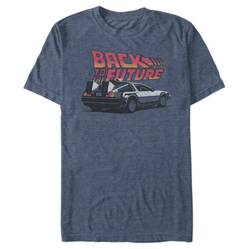 Back to The Future Men's Delorean Cartoon T-Shirt Blue