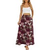 Women's High Waisted Pleated Flowy Maxi Skirt - Summer Casual with Pockets Flower Wine Red - 3 of 4