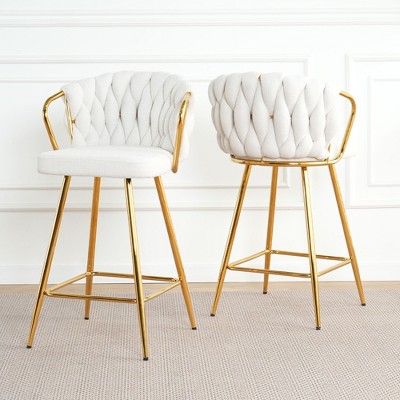 NicBex Set of 2 Bar Stools for Kitchen Island,Modern Linen Counter Bar Stools with Gold Plated Legs,Bar Chairs for Dining Rooms,Kitchens Islands