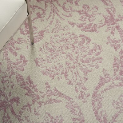 Ivory and Pink Vintage Damask Area Rug