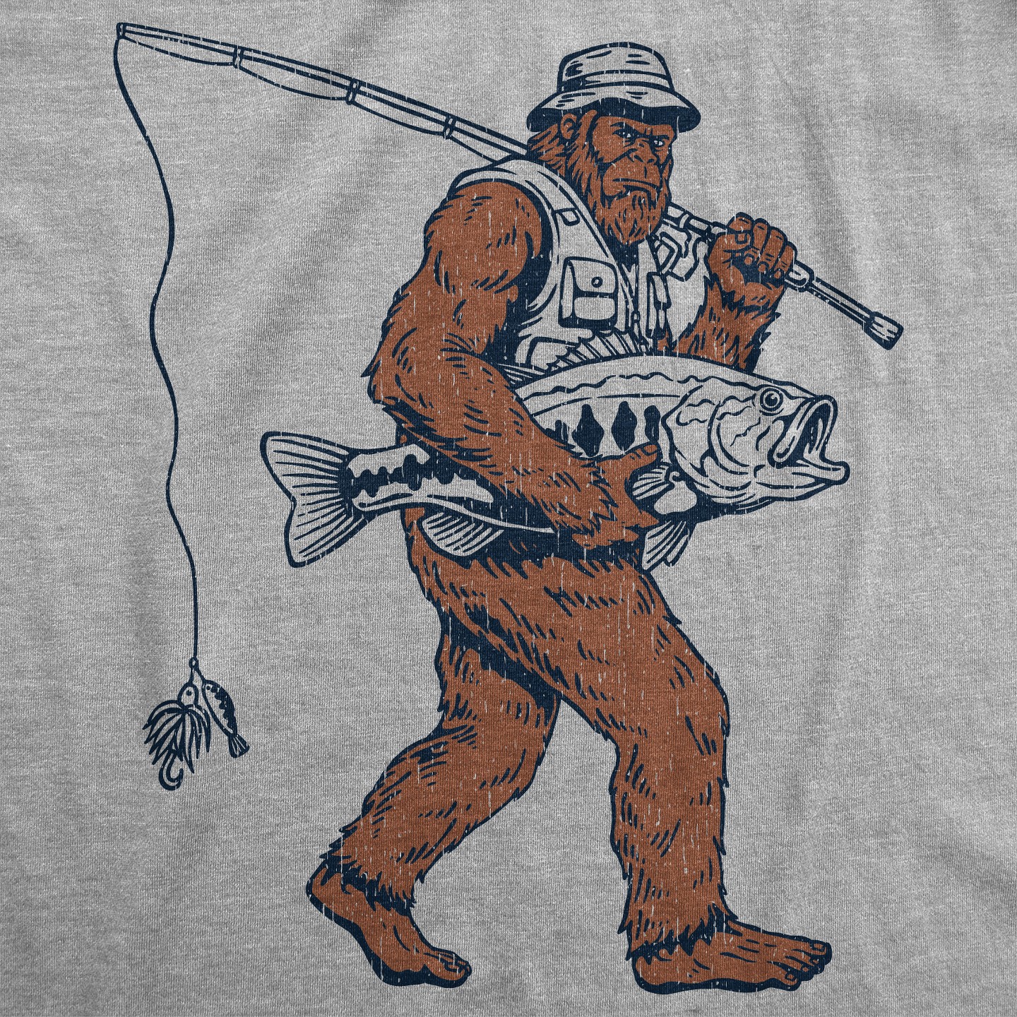 Мужская футболка Crazy Dog T-Shirts, Inc. Funny T Shirts Bigfoot Fishing Sarcastic Sasquatch Tee For Men - Crazy Dog T Shirt For Fishers Light Grey, цвет: Светлый серый — фото 2