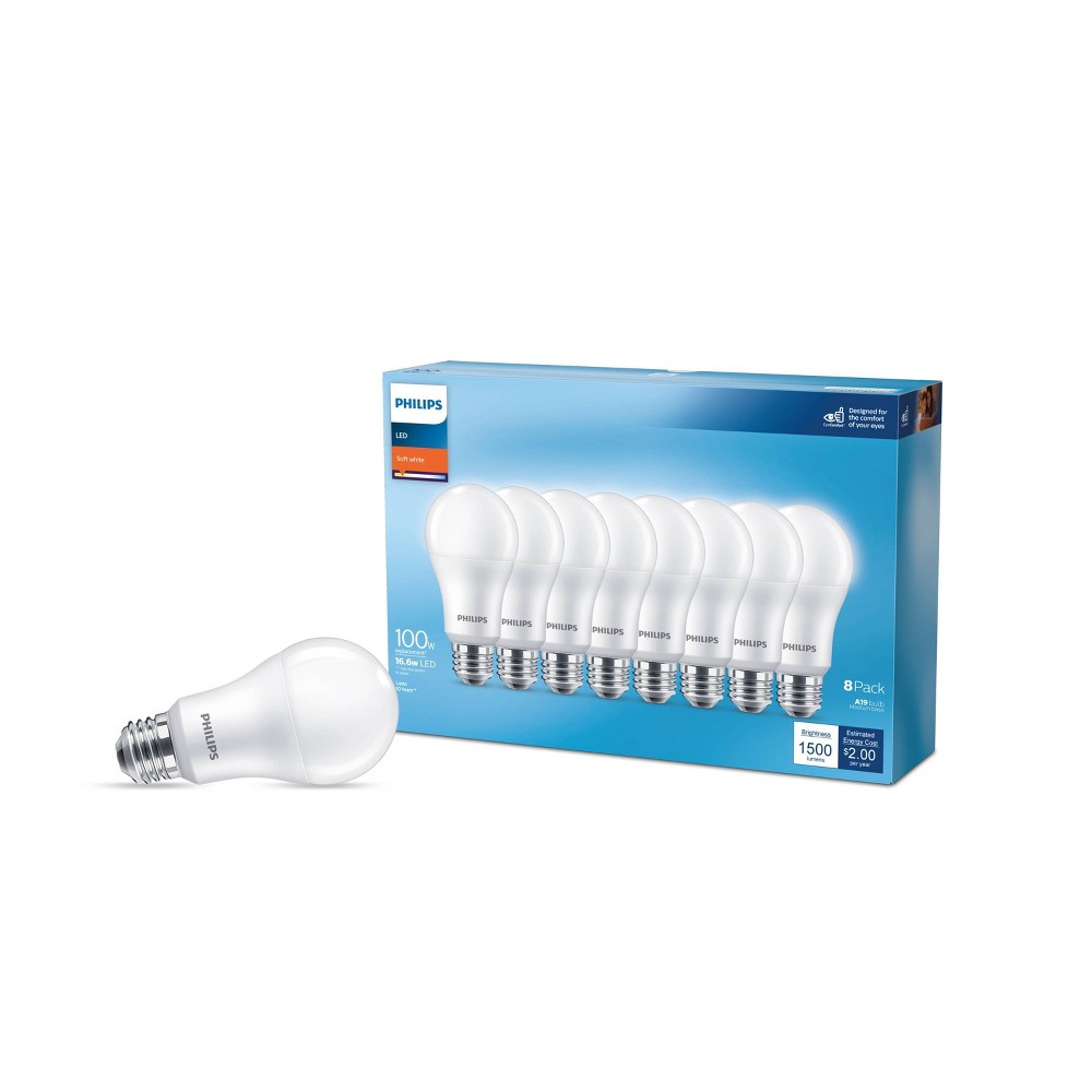 Photos - Light Bulb Philips LED 100W Frosted Soft White Non-Dim A19 8P  (T20)